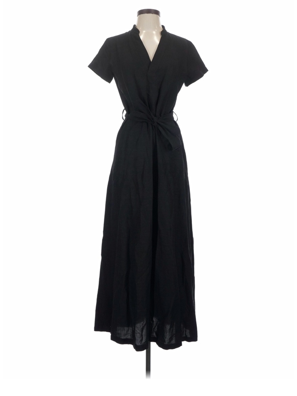 A.P.C. Black Short-Sleeve Wrap Maxi Dress with Tie Waist